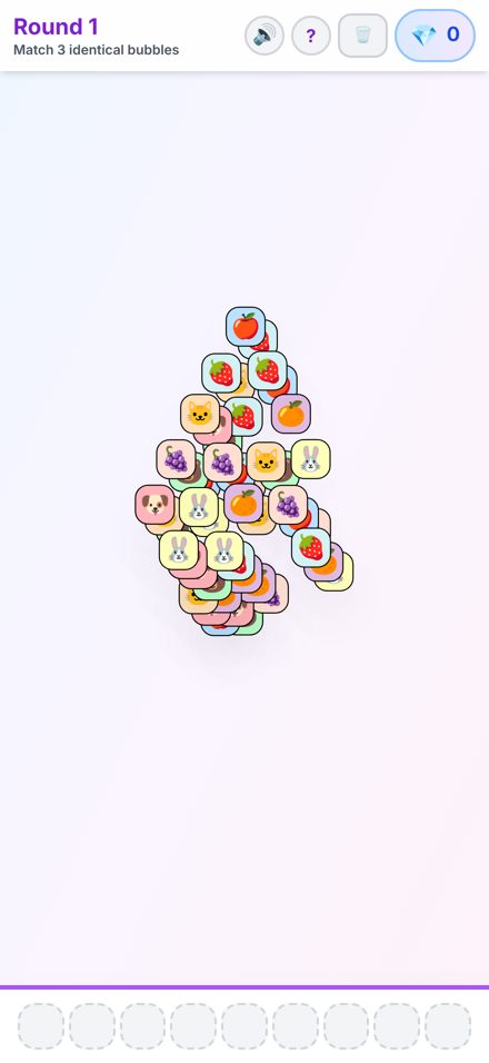 Round 1: a pile of picture bubbles above an empty tray
